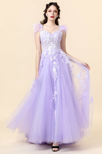 A Line Sweetheart Purple Long Ball Dress with Appliques